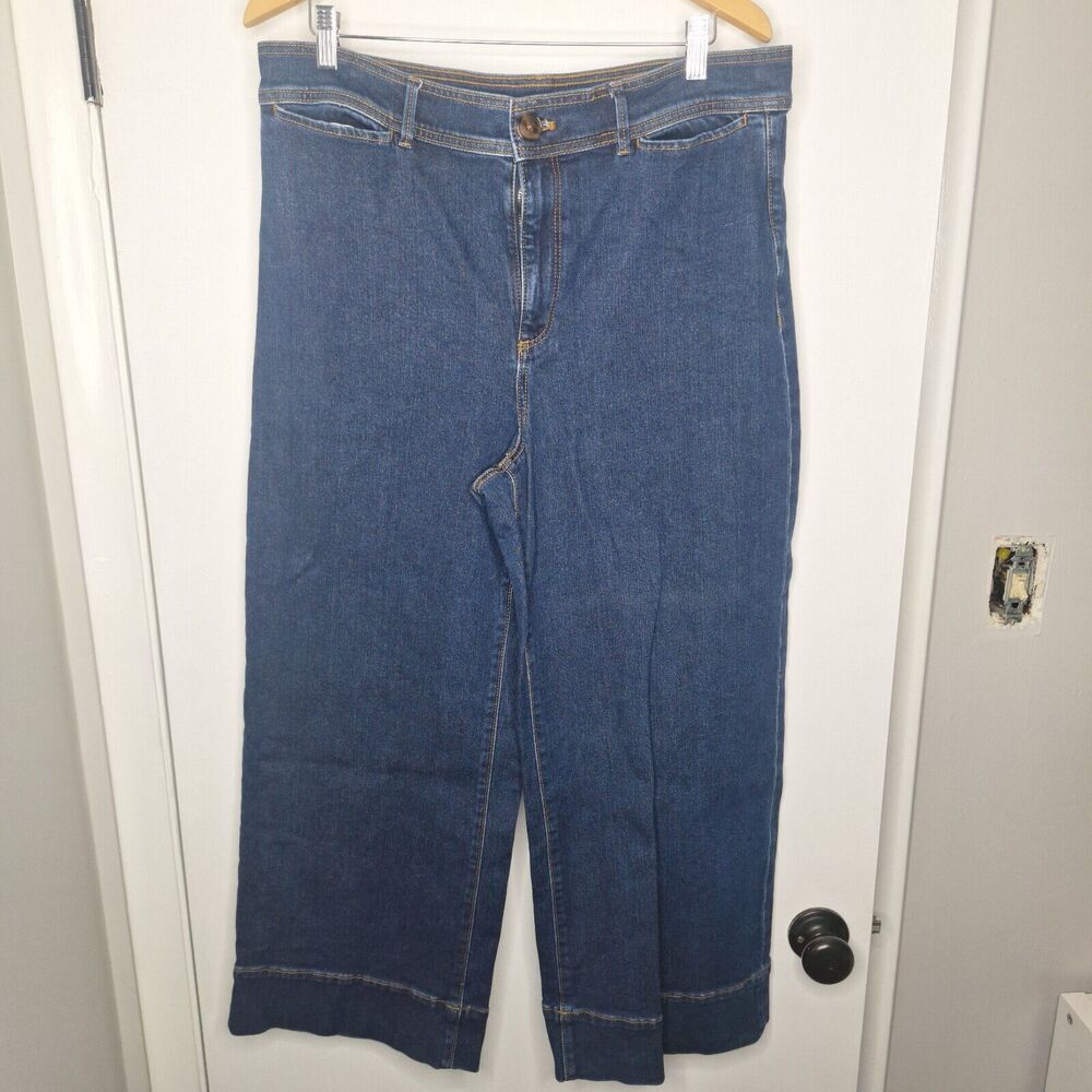Ann Taylor Jeans Womens 14 The Wide Leg Dark Wash Blue Denim